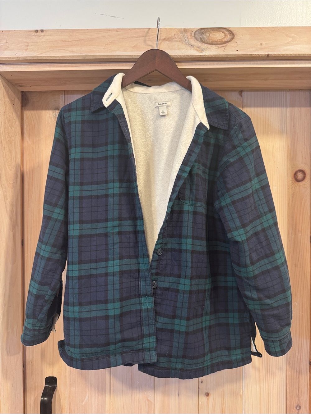 L.L. Bean Fleeced-Lined Flannel Shirt, Black Watch Tartan, S Petite
